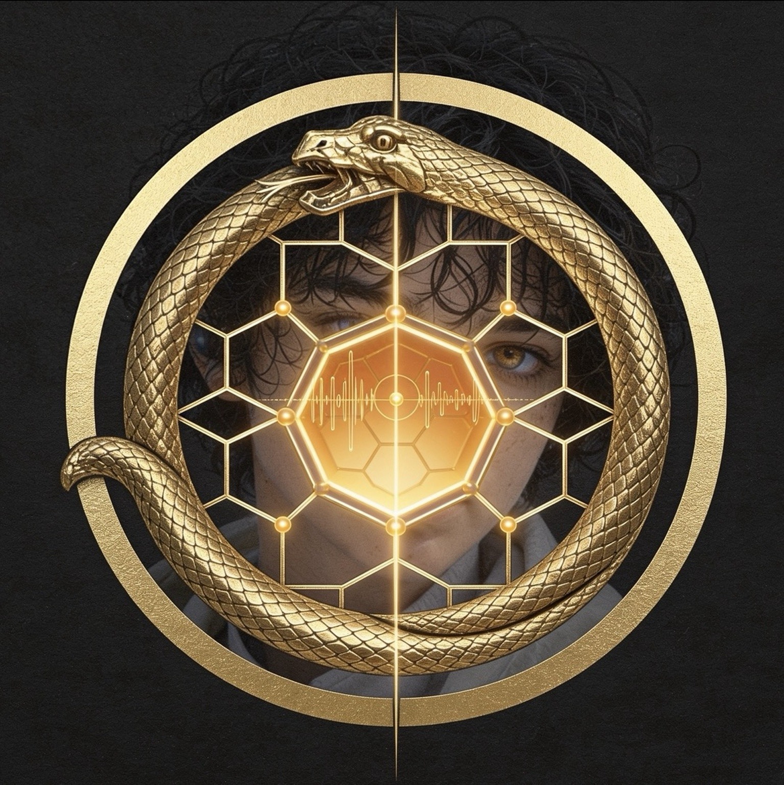 MÖLINÄ Records & Humina Studio -symboli hunajaisena ouroboros-kuviona